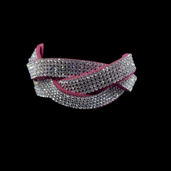 Pink Rhinestone Wrap Bracelet Crystal Cuff Faux Suede Y2K Festival Statement - Picture 6 of 9